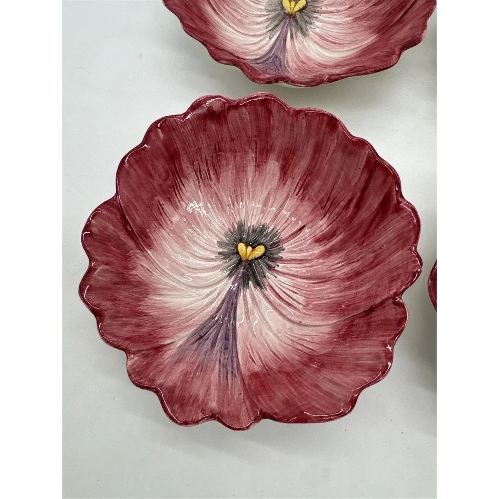 Vintage 4 Fitz‎ & Floyd April Flowers Pansy Hand Painted Bowls 6